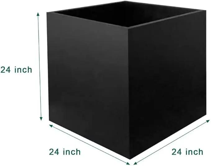 Galvanized Steel Planter Box Black Metal Planter Large Square Indoor Outdoor Planters Cube Steel Heavy Duty Flower Pot 24Inch Powder Coating Modern Commercial Residential for Patio, Deck, Yard, Garden by GreenHaven Gardens