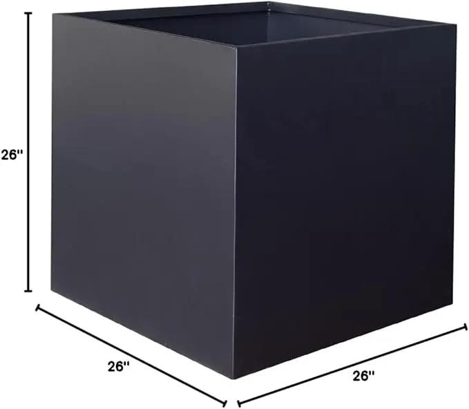 Galvanized Steel Planter Box Black Metal Planter Large Square Indoor Outdoor Planters Cube Steel Heavy Duty Flower Pot 26Inch Powder Coating Modern Commercial Residential for Patio, Deck, Yard, Garden by GreenHaven Gardens