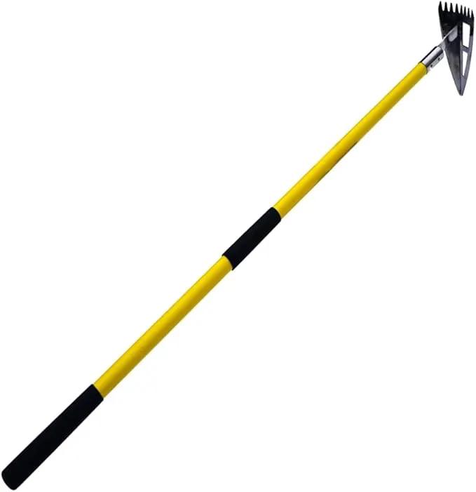 Spear Head Hoe Garden Tool - Long Handle Hoe with 59" Fiberglass Handle, 2 Cushioned Grips, & Stainless Steel Blade with Sharpened Edges & Rake - Multipurpose Garden Hoe for Weeding & More (Yellow) by GreenHaven Gardens