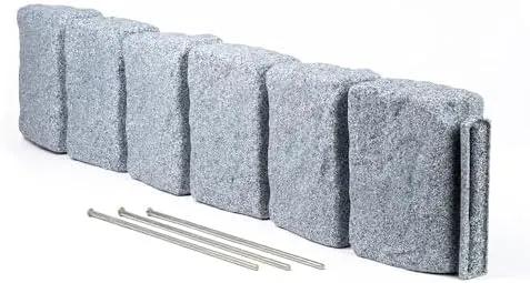 Beuta Landscape Edging | Garden Edging Border | Faux Stone Block XL for Lawn Edging, Flower Beds & Yard Edging – 1 Pack | Each Section Has 6 Blocks 48" L x 4" W x 9.5" H | 3 Spikes | Greystone by GreenHaven Gardens