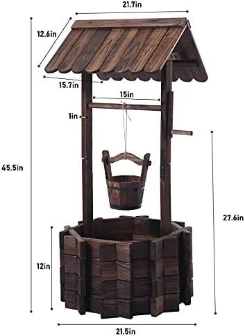 Wooden Wishing Wells for Outdoors with Hanging Bucket, Wishing Well Planters Rustic Style Patio Garden Ornamental, Brown by GreenHaven Gardens