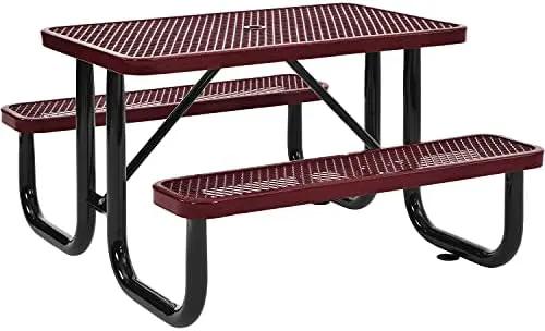 Global Industrial 4 ft. Expanded Metal Rectangular Outdoor Steel Picnic Table, Red by GreenHaven Gardens