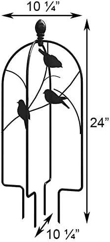 Panacea 84492 Perching Birds Folding Pot Trellises, 24" H, Pack of 3 – Black Metal Trellis with Bird Design for Small Plants, Adjustable Arcs, Easy Storage, Durable Outdoor Plant Support by GreenHaven Gardens