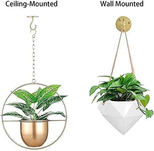 Ceiling Hooks for Hanging Plants- Metal Heavy Duty Wall Mounted Hangers for Hanging Bird Feeders, Planters, Wind Chimes, Include Professional Drywall Anchors (5 Pack) (Bright Gold) by GreenHaven Gardens