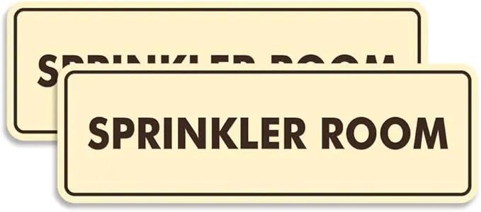 Signs ByLITA Standard Sprinkler Room Sign (Ivory/Dark Brown) - Medium 2 Pack by GreenHaven Gardens