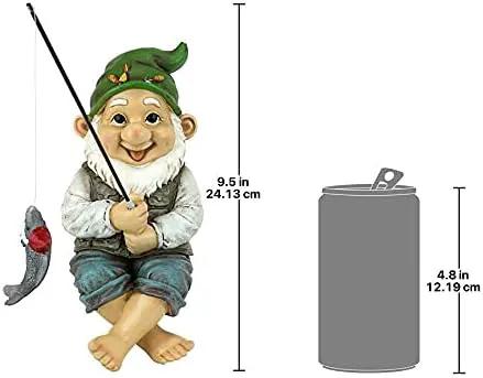 Design Toscano Ziggy with Fishing Pole Garden Gnome Indoor/Outdoor Shelf Sitter Statue, 9 Inch Tall, Cast Stone Resin, Full Color Finish by GreenHaven Gardens