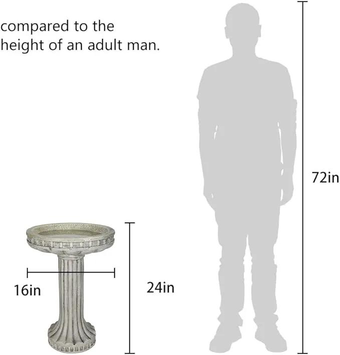 24 Inch Height Outdoor Bird Bath - Fibre Reinforced Concrete Large Bird Bath Stylish with Modern Pedestal for Garden, Patio, Backyard, Lawn - 16”W X 24”H Contemporary Birdbaths & Supports by GreenHaven Gardens