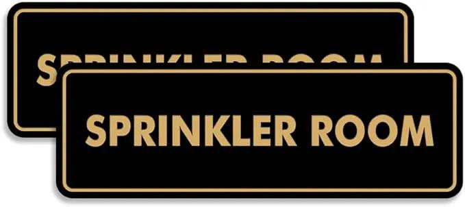 Signs ByLITA Standard Sprinkler Room Sign (Black Gold) - Medium 2 Pack by GreenHaven Gardens