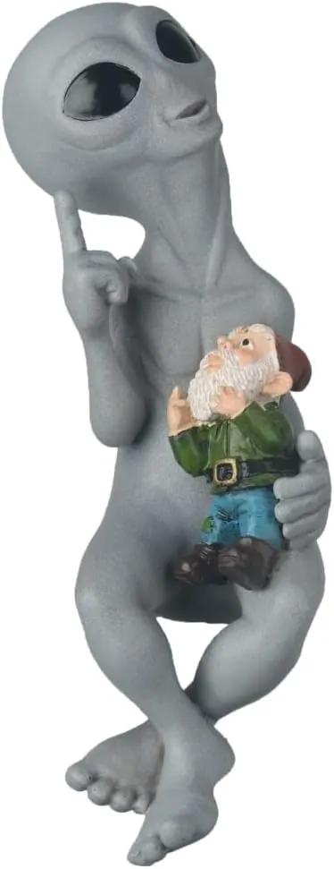 Andre' & Fritz Friendship “Origins” Alien and Gnome Garden Fence Sitter Statue | Poly-Resin 9" h x 3" w x 4" d Outdoor Décor (Origins - Fence Sitter) by GreenHaven Gardens
