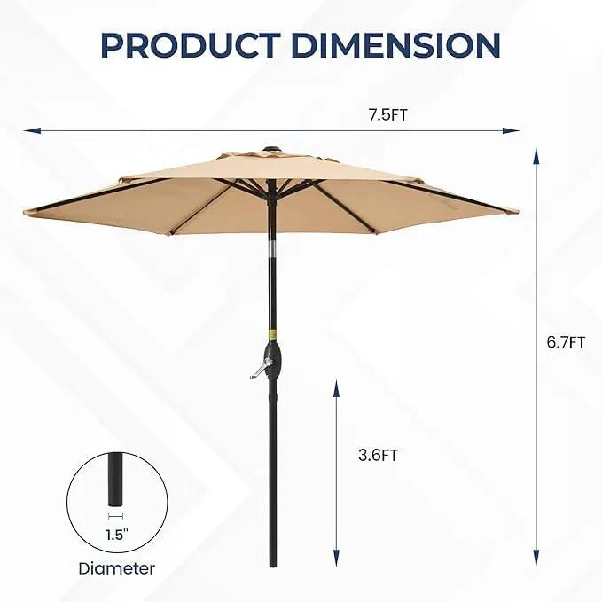 Aok Garden 7.5 ft Patio Umbrella Outdoor Market Umbrella Tilt Button and Crank 6 Ribs for Deck Lawn Pool& Backyard by GreenHaven Gardens