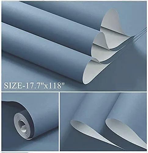 Dimoon 236''x23.6'' Blue Peel and Stick Wallpaper Contact Paper Modern Self Adhesive Wall Paper Removable Renter Friendly Textured Solid Color Shelf Cabinet Vinyl Roll (236''x23.6'',Blue Grey) by GreenHaven Gardens
