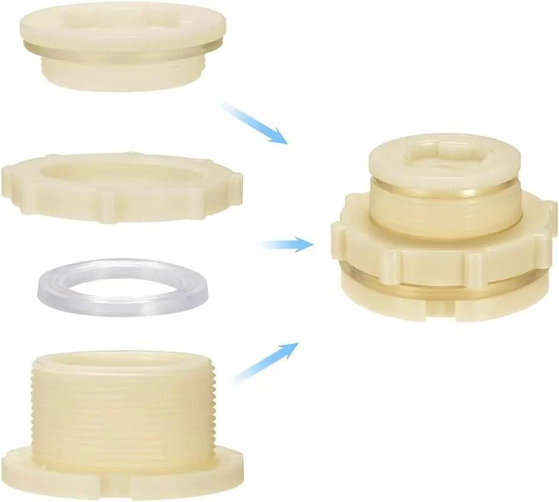 1.25" Female ABS Bulkhead Fitting, Plastic Water Tank Connector Adapter Fitting with Plugs for Outdoor rain Barrel Garden Hose Adapter Spigot kit Water Tank Gallon Drain Bucket(Set of 2) by GreenHaven Gardens
