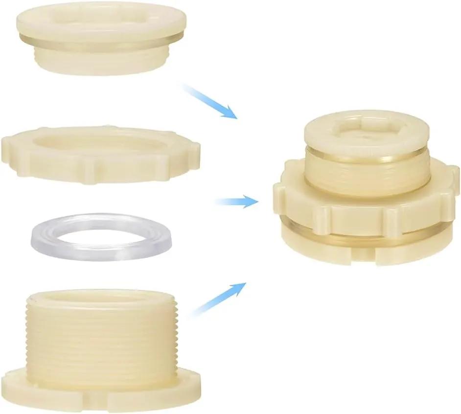 1.5" Female ABS Bulkhead Fitting, Plastic Water Tank Connector Adapter Fitting with Plugs for Outdoor rain Barrel Garden Hose Adapter Spigot kit Water Tank Gallon Drain Bucket(Set of 2) by GreenHaven Gardens