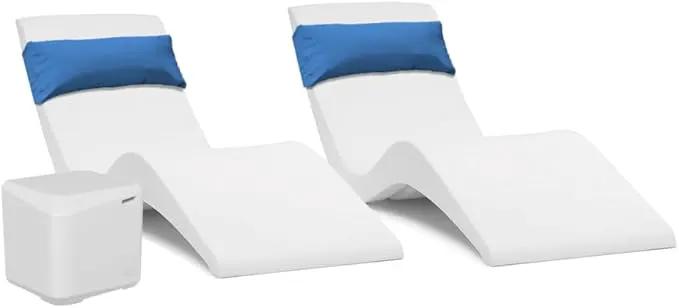 Classic White-Blue - in-Pool Chaise Set – Includes Two Chaises, Two Headrest Pillows, and One Poolside Table – for Ledges Up to 9” - Aqua Outdoors by GreenHaven Gardens