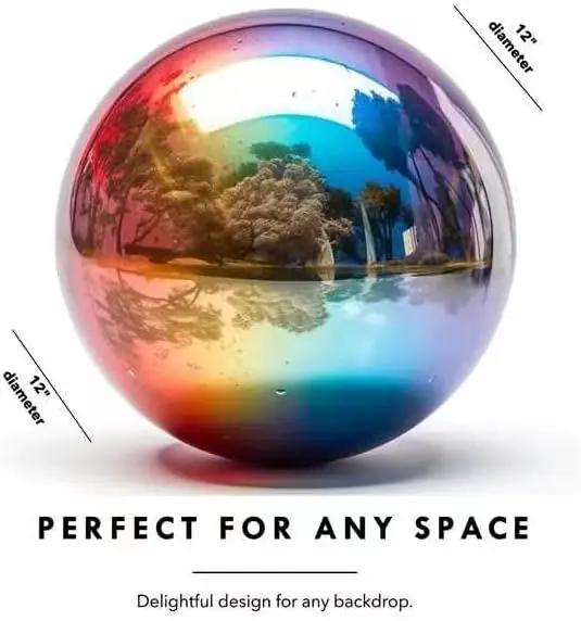 12 Inch Stainless Steel Gazing Globe,v2croft Hollow Ball Mirrored Surface Polished Shiny Sphere,Garden Stainless Steel Gazing Ball for Outdoor Lawn Pond Yard Ornament(rainbow) by GreenHaven Gardens