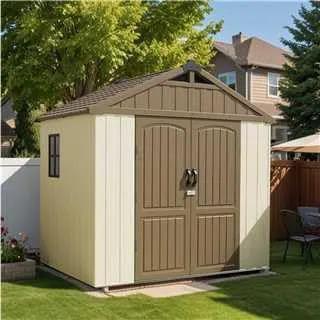 Patiowell 8 x 6 FT Plastic Outdoor Storage Shed with Floor, Resin Shed with Window and Lockable Door for Garden, Backyard, Tool Storage Use, Easy to Install in Brown (Kick-it Shed) by GreenHaven Gardens