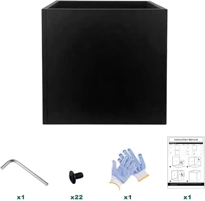 Galvanized Steel Planter Box Black Metal Planter Large Square Indoor Outdoor Planters Cube Steel Heavy Duty Flower Pot 16Inch Powder Coating Modern Commercial Residential for Patio, Deck, Yard, Garden by GreenHaven Gardens