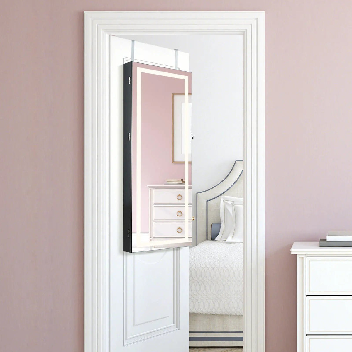 42.5 Inches Lockable Jewelry Mirror Wall Cabinet with 3-Color LED Lights by DirectDeals