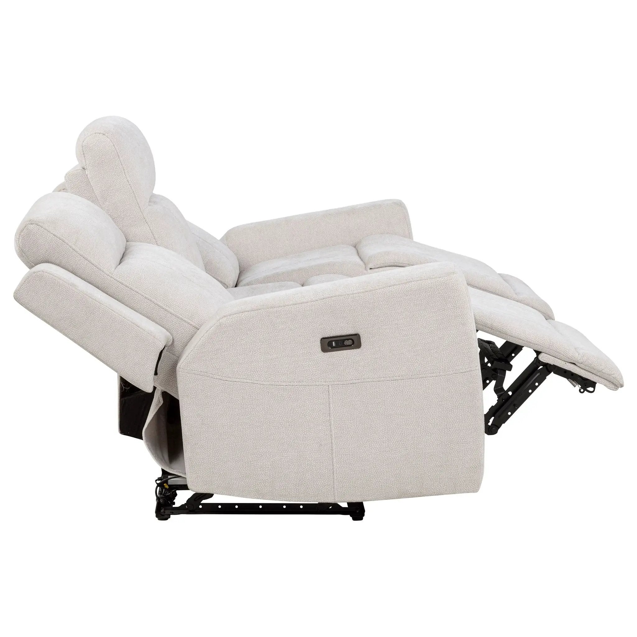 Kennett Chenille Upholstered Power Reclining Sofa Ivory by Unique Piece Furniture