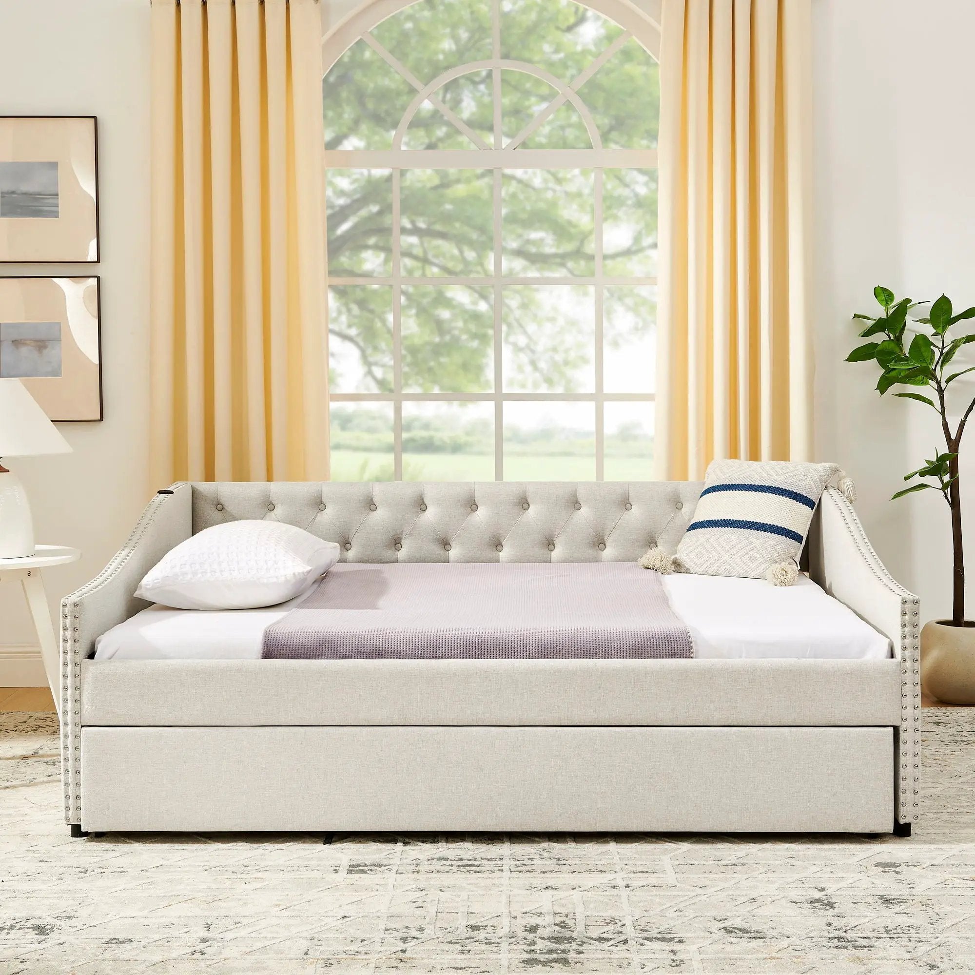 Upholstered Daybed With USB Charging & Pull Out Bed by Unique Piece Furniture