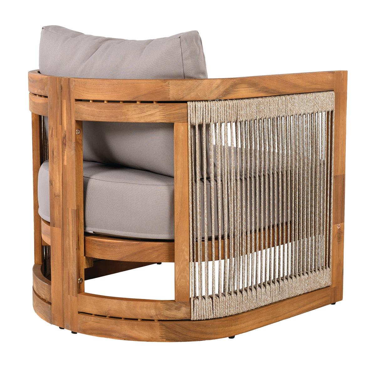 4-Piece Patio Seating Group w/ 2 Chairs, Loveseat & Table Premium Acacia Wood Outdoor Furniture Set,  Curved Tub Design with Woven Rope Accents, Water-Resistant Cushions, All-Weather Slat Construction, photo 5 of 10