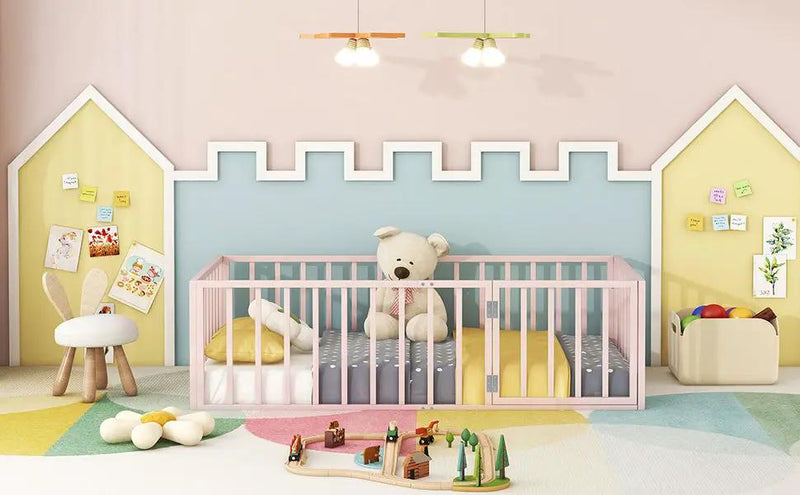 Metal Floor Bed Frame With Fence And Door by HouseOfZazla