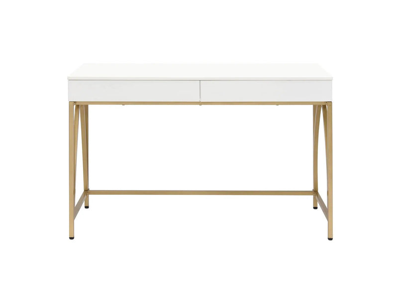 Lightmane - Vanity Desk (Same 92660) - White High Gloss & Gold by Unique Piece Furniture