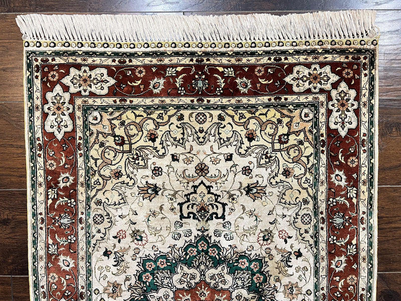Silk Turkish Kayseri Rug 2.7 x 4, Floral Medallion, Fine Oriental Carpet, Small Vintage Rug, Silk Pile on Silk Foundation, Hand Knotted by Jewel Rugs