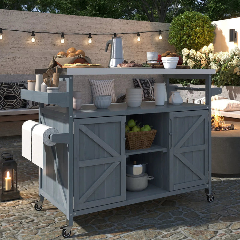K&K Outdoor Kitchen Island, Rolling Bar Cart & Storage Cabinet by HouseOfZazla