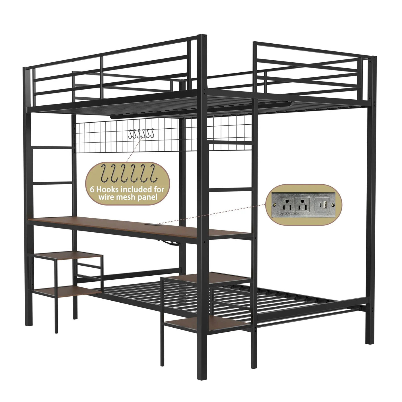 Ethan - Bunk Bed With Desk, Charging Station, Storage Shelves by HouseOfZazla