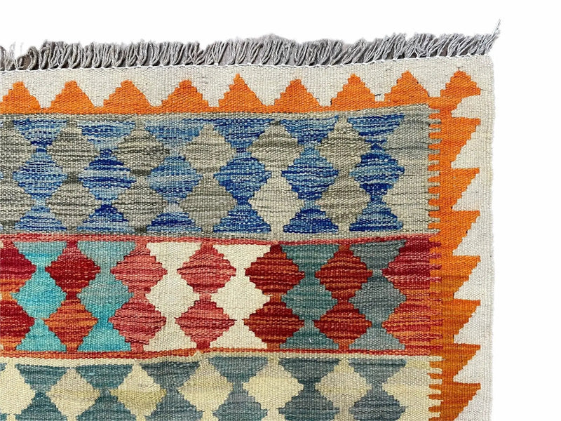Small Chobi Kilim Rug 3x4 Colorful Diamond Kilim Small Turkish Multicolor Kilim with Diamond Pattern Wool Flatweave Nice by Jewel Rugs
