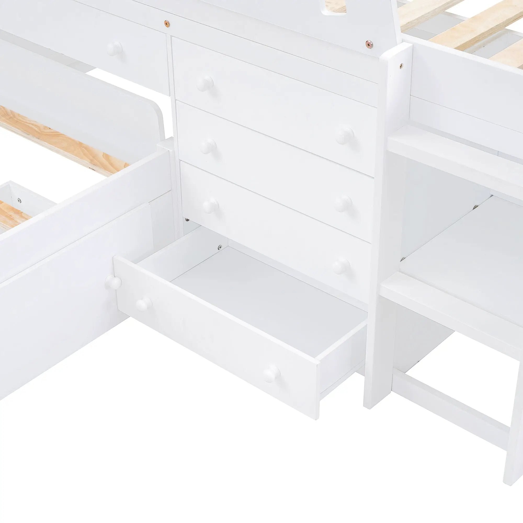Loft Platform Bed With 7 Drawers And Full Guardrails, Modern L Shaped Space Savin by HouseOfZazla