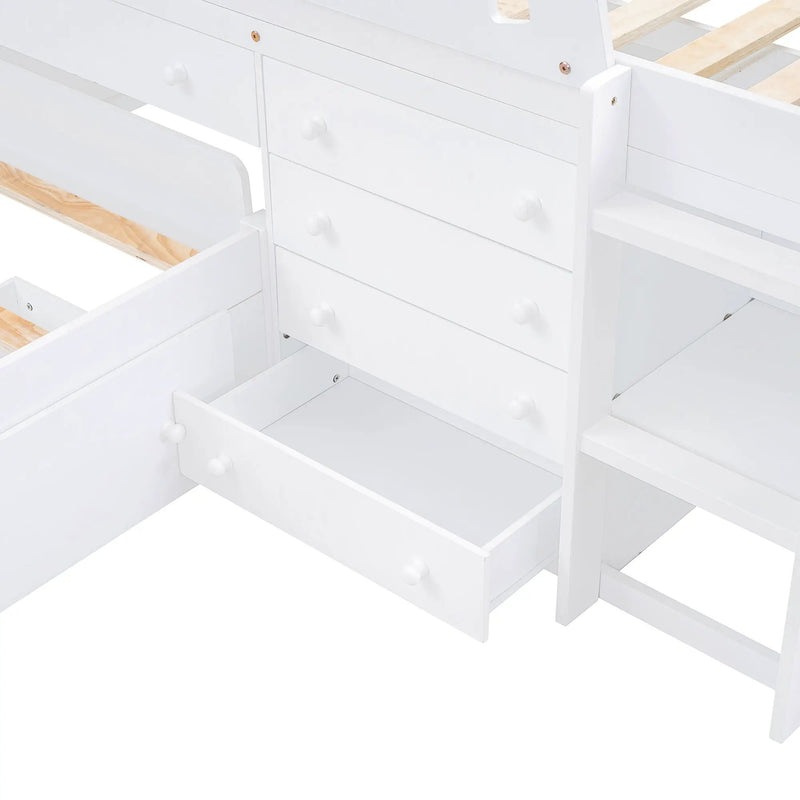 Loft Platform Bed With 7 Drawers And Full Guardrails, Modern L Shaped Space Savin by HouseOfZazla