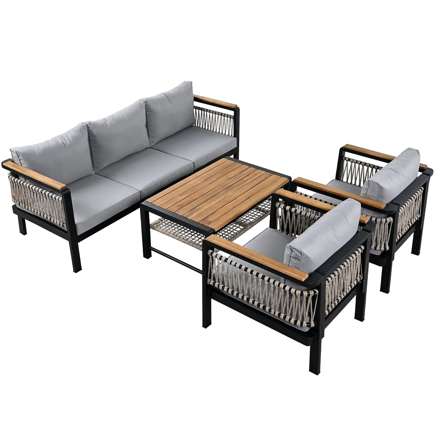 4 Pieces Outdoor Sectional Sofa Set 5 Person Patio Seating Group Outdoor Conversation Set With Cushions And A Coffee Table For Patios by HouseOfZazla