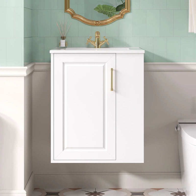 Wall Mounted Bathroom Cabinet With Side Shelf Combo, Vanity With Sink - White by Unique Piece Furniture