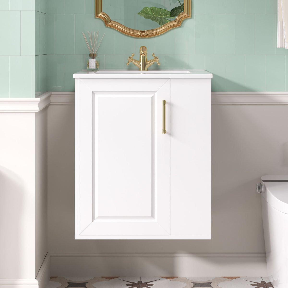 Wall Mounted Bathroom Cabinet with Side Shelf and Sink - White, photo 2 of 4