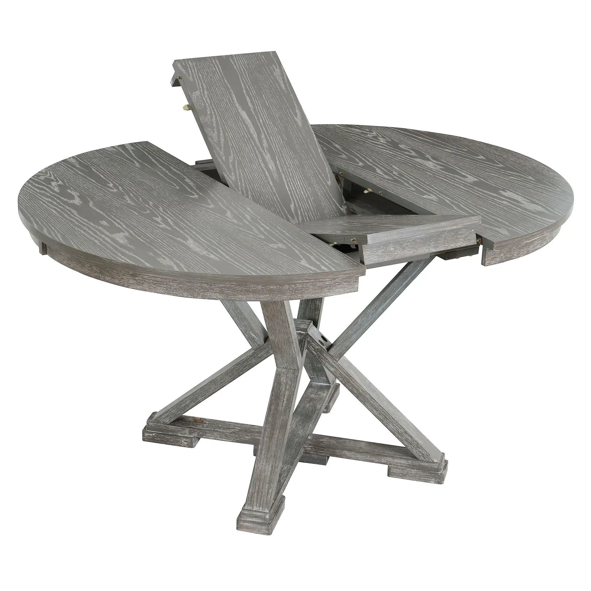 Dining Set With Extendable Round Table And 4 Upholstered Chairs