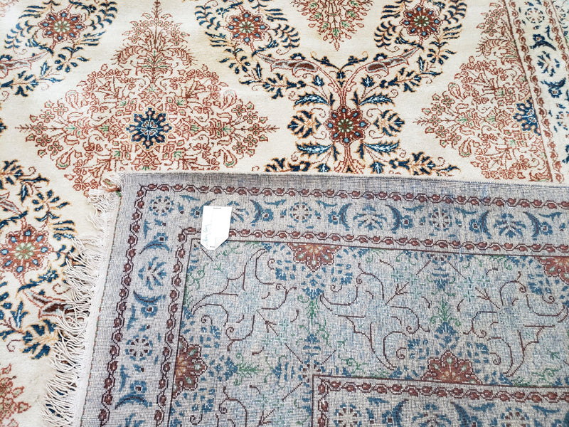 Fine Antique Persian Light Colored Kashan Carpet, 7x12, Top Quality, Rare, Ivory & Blues, Hand-Knotted, Wool by Jewel Rugs