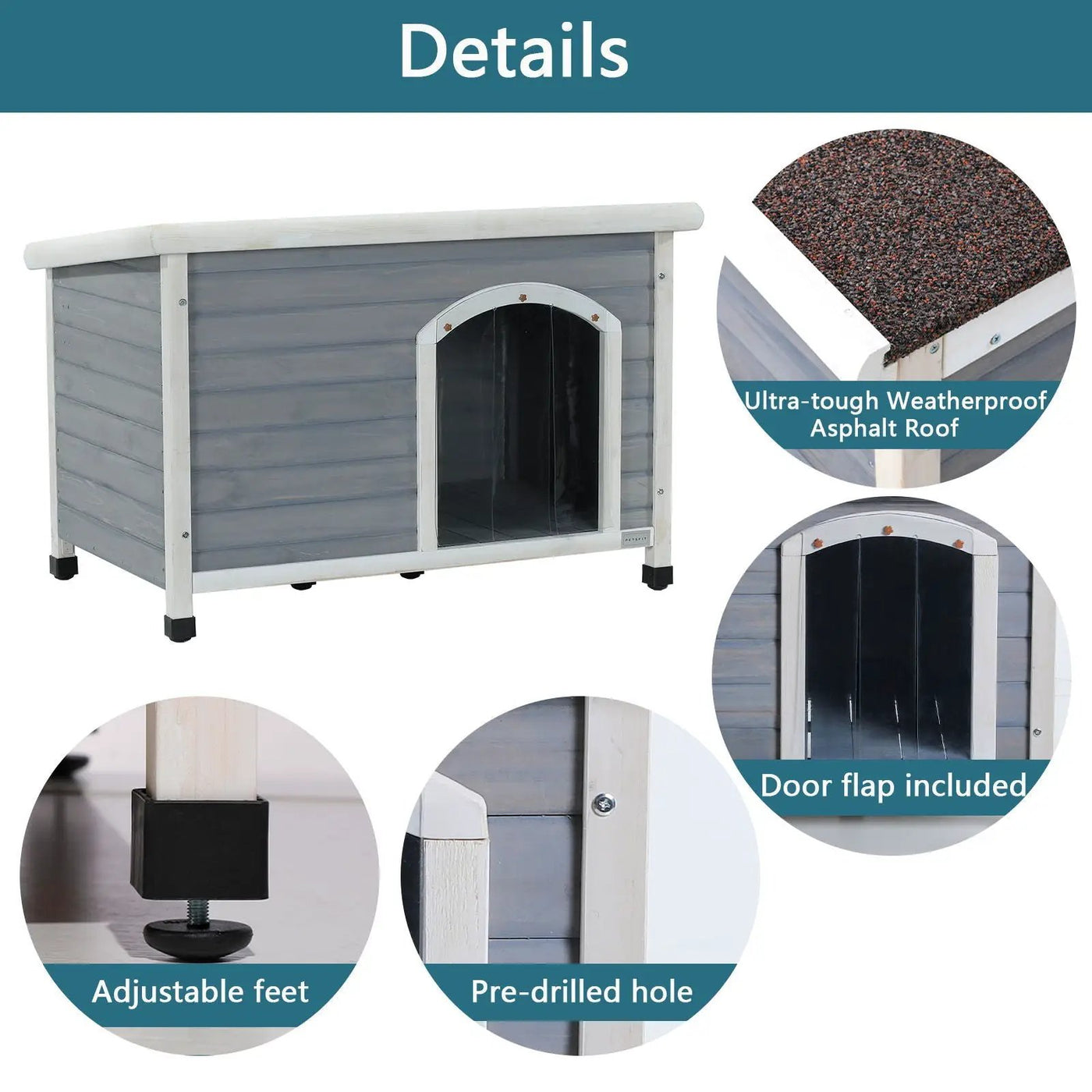 Medium Wooden Outdoor Dog House, Waterproof Roof, Elevated Floor, Adjustable Plastic Feet by HouseOfZazla