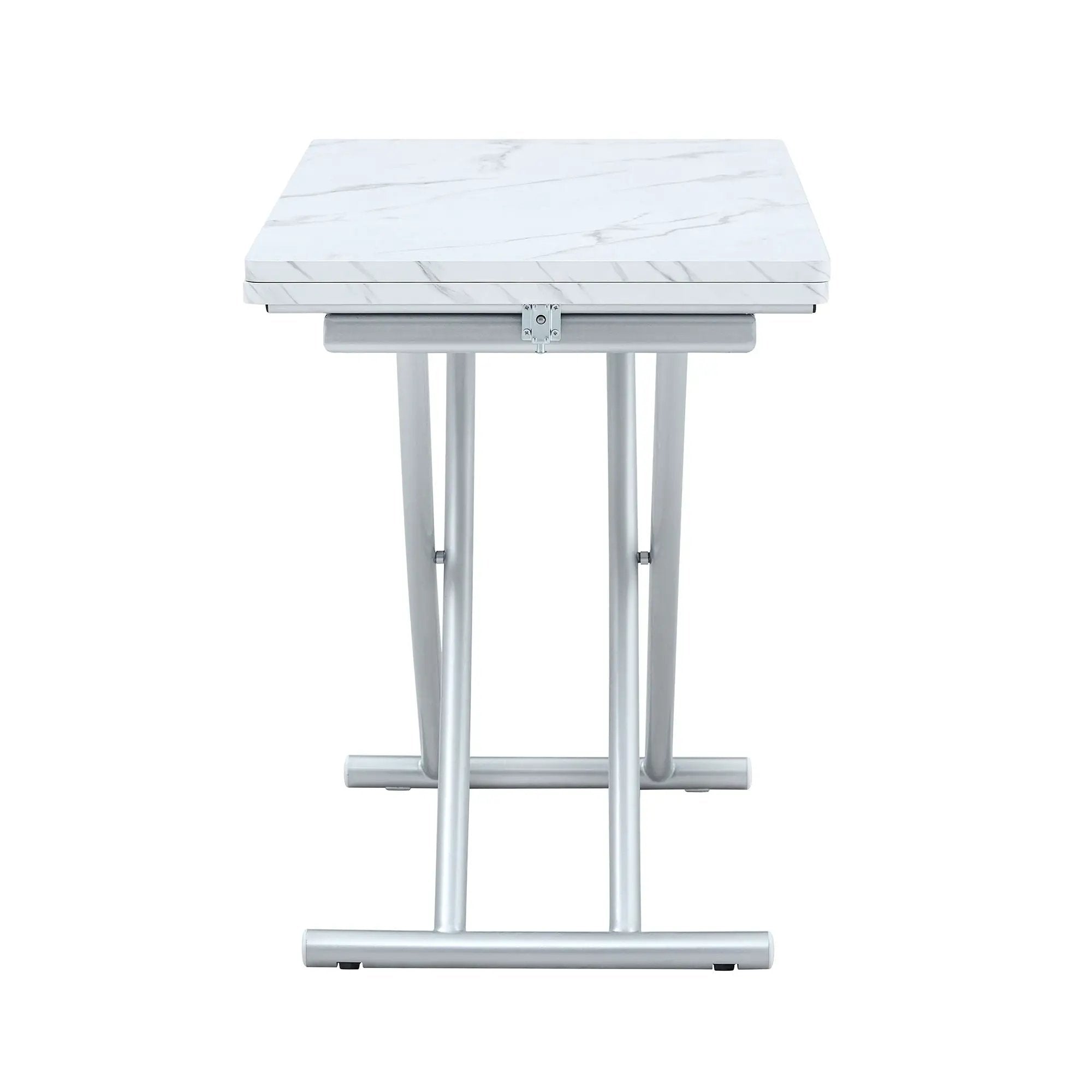 Modern Minimalist Multifunctional Lift Table With Metal Legs - White / Silver by Unique Piece Furniture