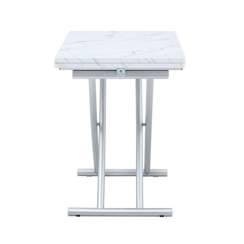 Modern Minimalist Multifunctional Lift Table With Metal Legs - White / Silver by Unique Piece Furniture