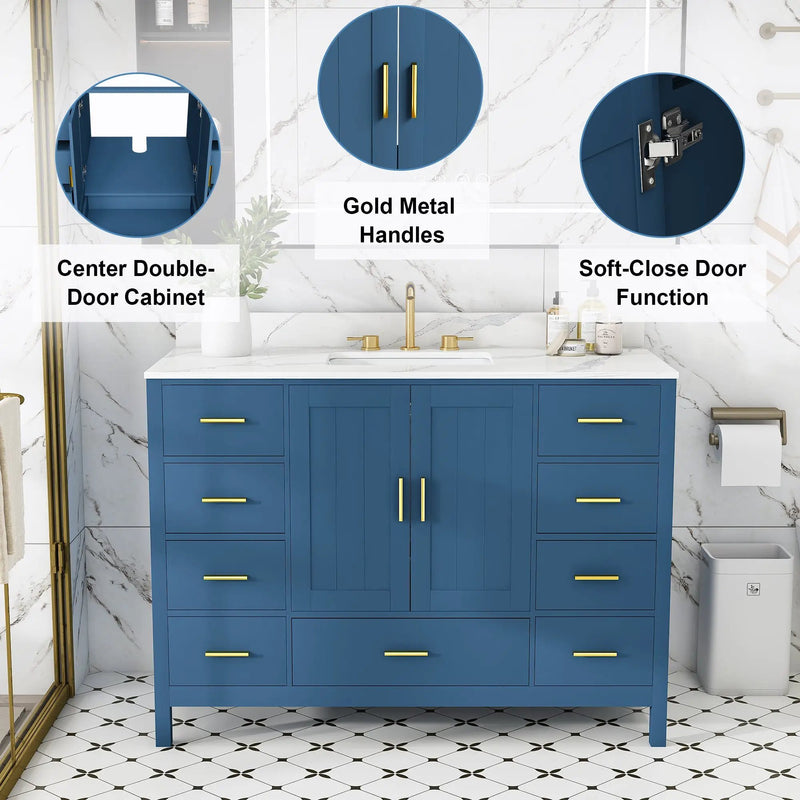 48" Bathroom Vanity Base Cabinet with 2 Soft-Close Double Doors & 9 Drawers by HouseOfZazla