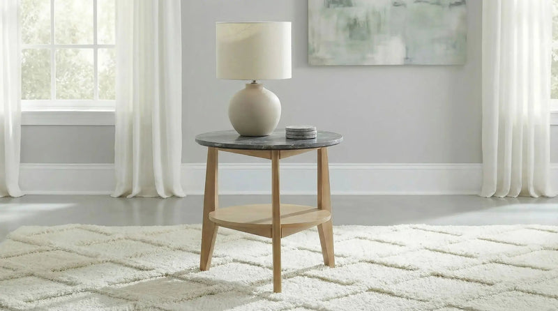 Bradley Round SmartTop End Side Table Grey and Natural by Unique Piece Furniture