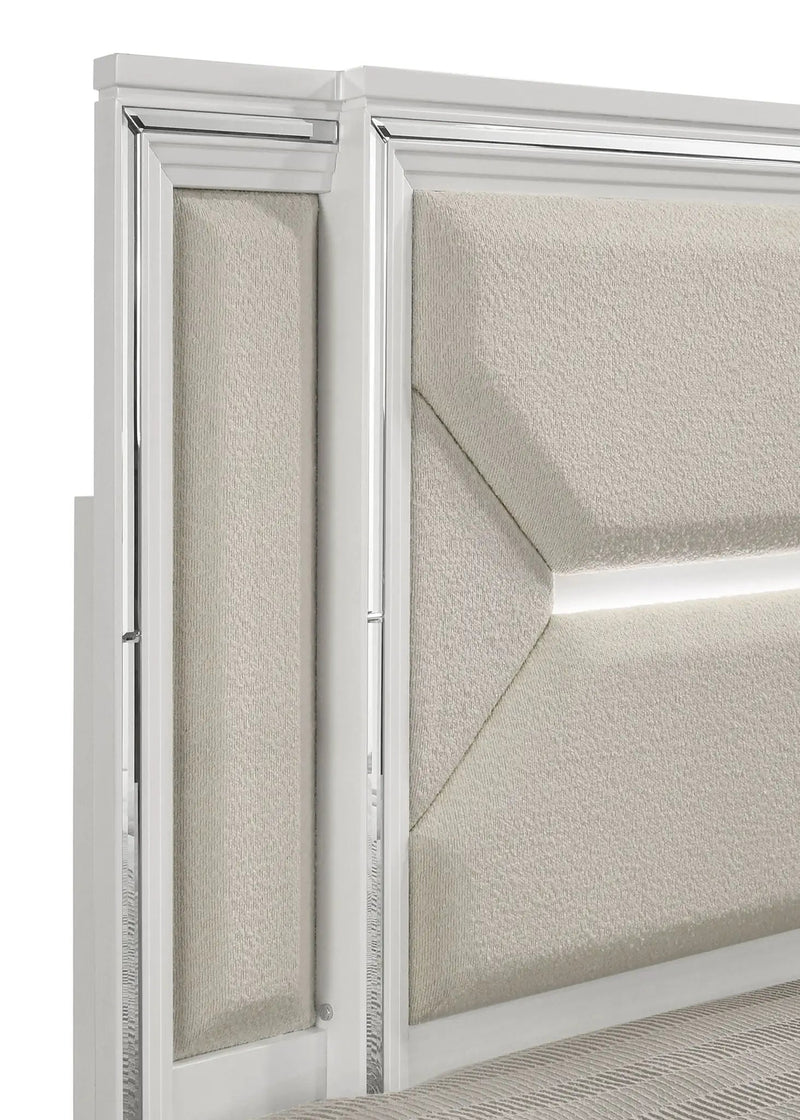 Marmore 64-inch Eastern King Panel Bed LED Headboard White by Unique Piece Furniture