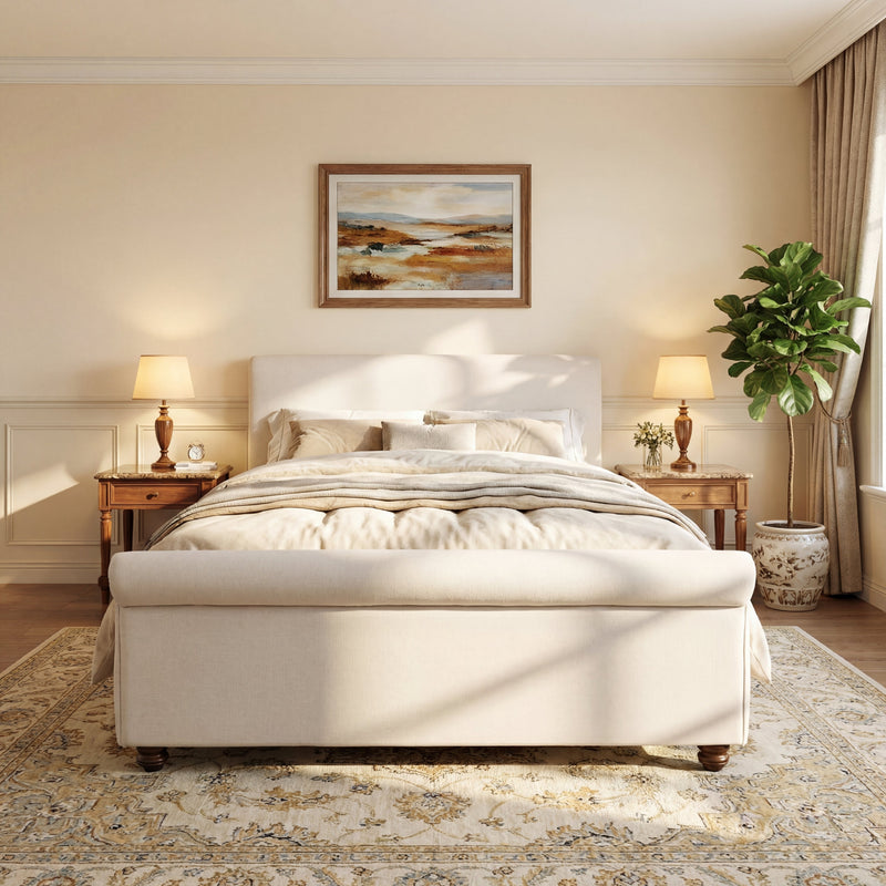 Queen Size Upholstered Bed Frame With Linen Fabric by HouseOfZazla