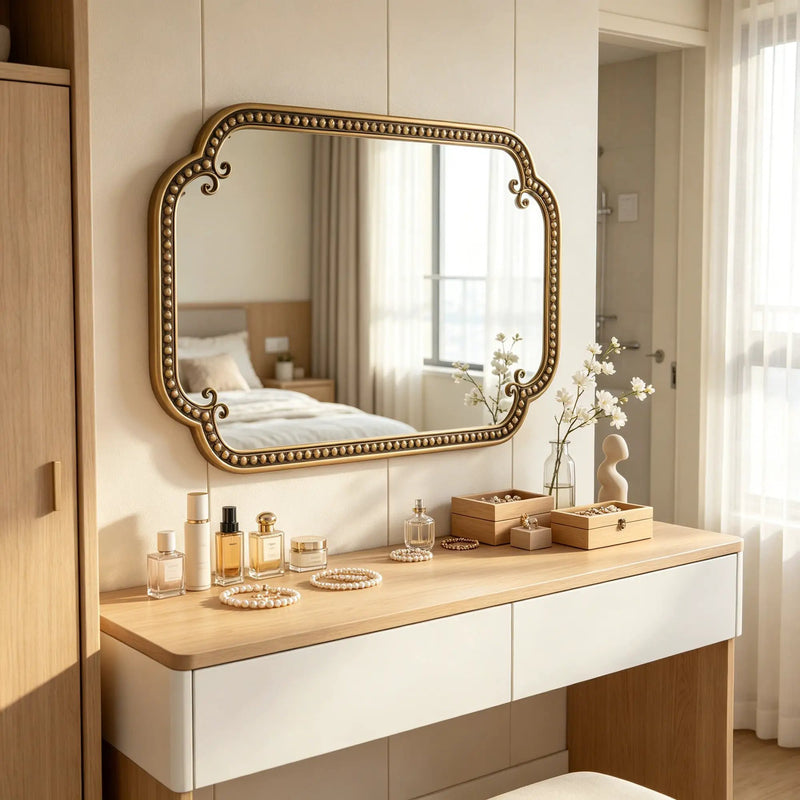 Gold Irregular Beaded Metal Framed Wall Mirror - Large by HouseOfZazla