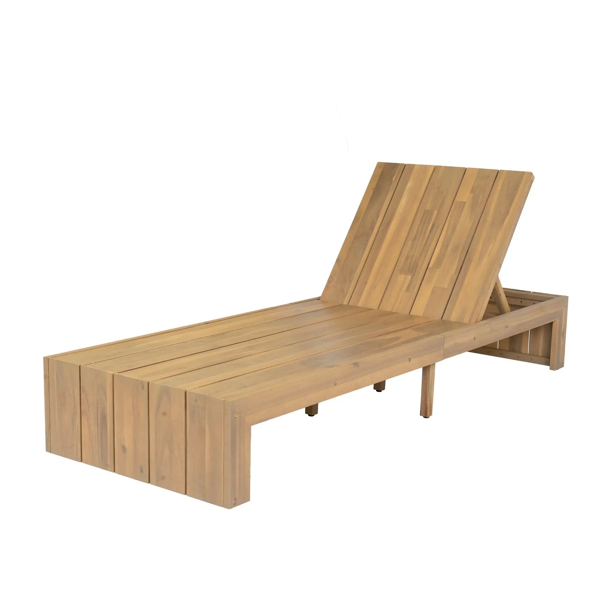 Adjustable Outdoor Chaise Lounge Patio Recliner - Beige / Light Teak by HouseOfZazla