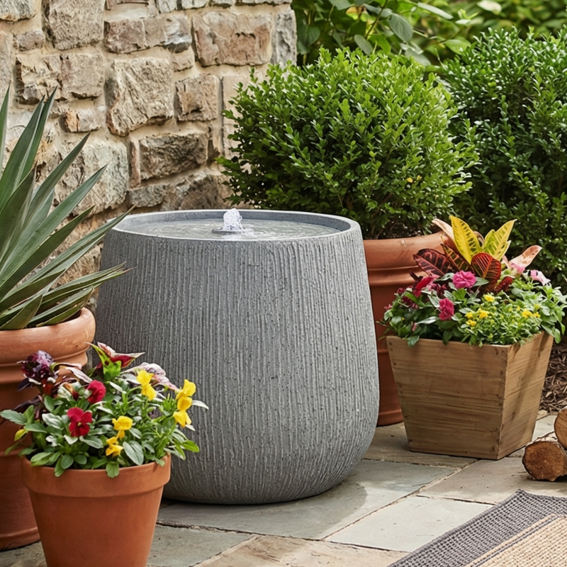 12.99" Gray Polyresin Outdoor Water Fountain with LED Light by HouseOfZazla