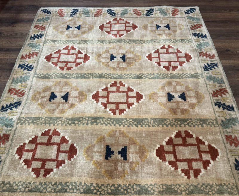 Geometric Design Area Rug 5x8, Beige and Rust Red by Jewel Rugs