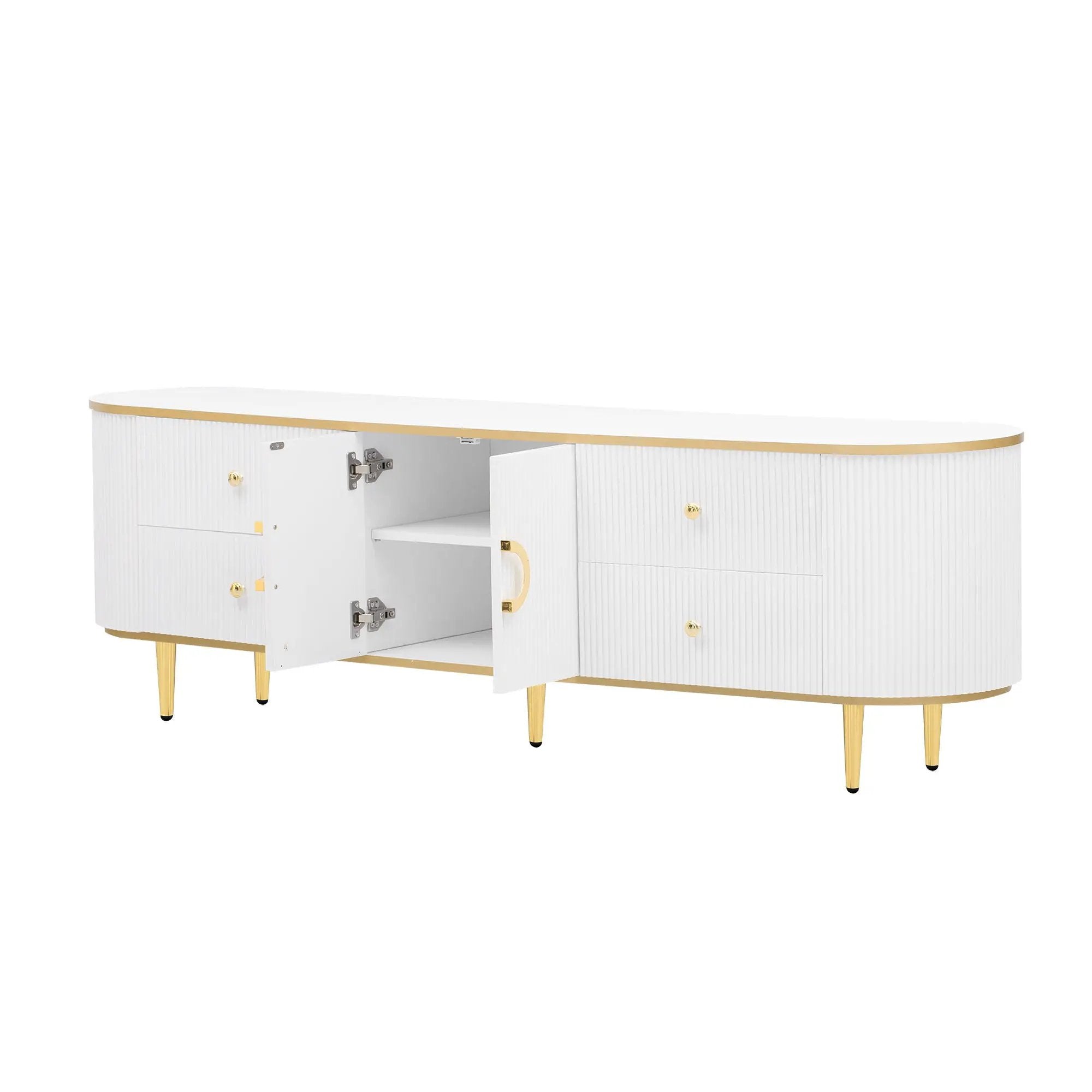 Modern TV Stand For TVs Up To 80", Entertainment Center With 4 Drawers And 1 Cabinet, Wood TV Console Table With And Handles For Living Room - White by HouseOfZazla